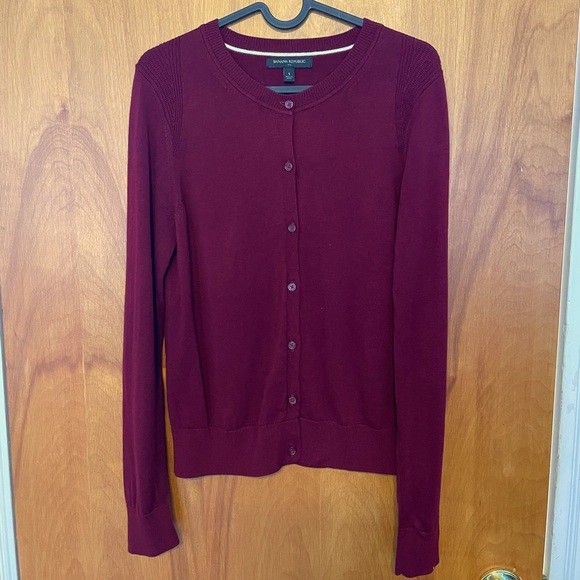 Burgundy crew neck button down cardigan light cotton - Picture 1 of 6